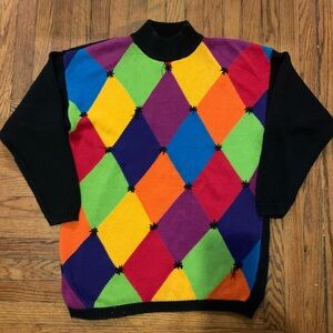Santoria Diamond Pattern Color Block Sweater Womens Medium Vintage 1992
